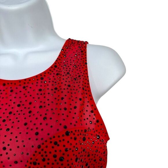 Gold Label Red Black Beaded Sleeveless Bodycon Mini Dress (S) - Picture 3 of 9
